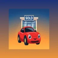 Car Dealership Business Game MOD APK original artwork: red sports car in front of a car showroom with a sold sign