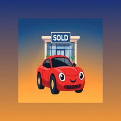 Car Dealership Business Game MOD APK original artwork: red sports car in front of a car showroom with a sold sign